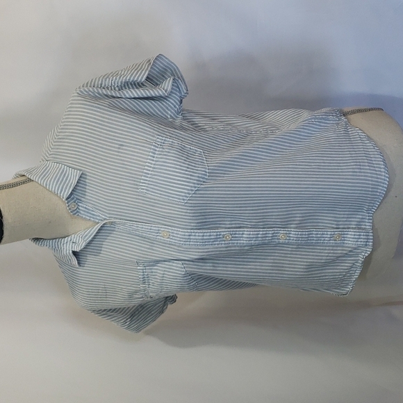 JOES JEANS Vertical Stripe Short Sleeve Button Down Cotton Lyocell Shirt Collar - Picture 1 of 7